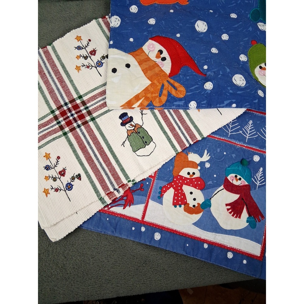 St. Nicholas Square Placemats Set of 6 Assorted‎ Snowmen Winter Holidays Blue